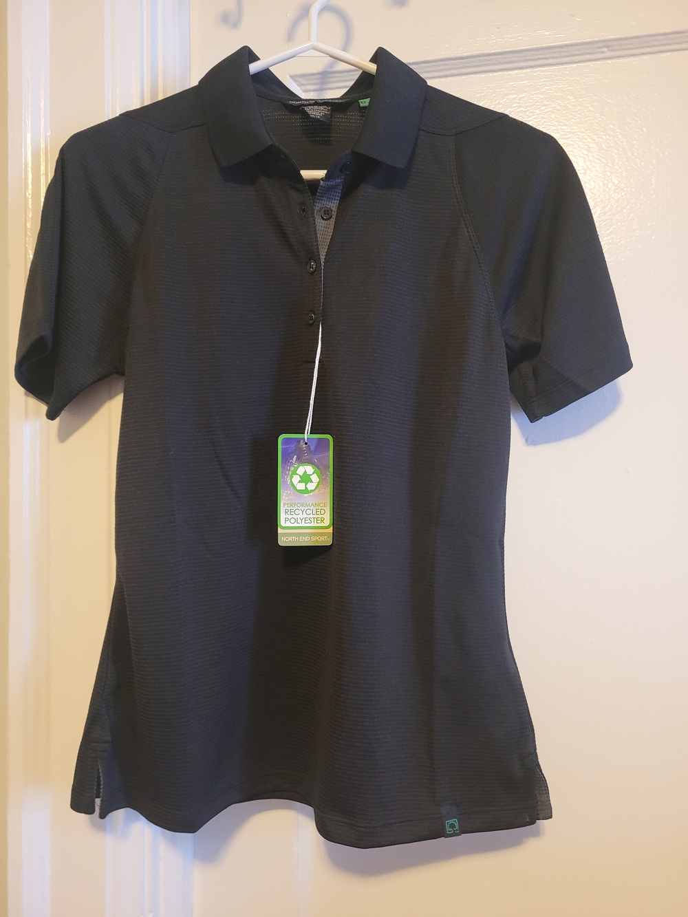 Women's Black Short-Sleeve Button-Down Polo Shirt